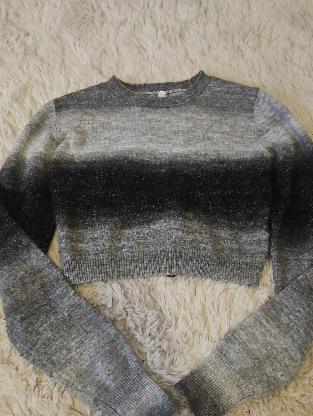 Dreamers Gray Ombre Cropped Crewneck Sweater with Back Cut Out